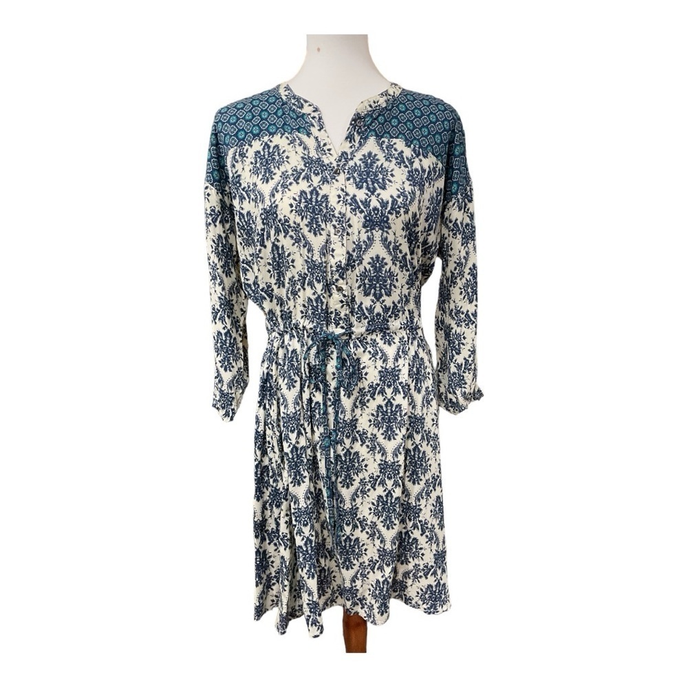 Hem & Thread Damask Design 3/4 Length Sleeve Boho Tunic Dress